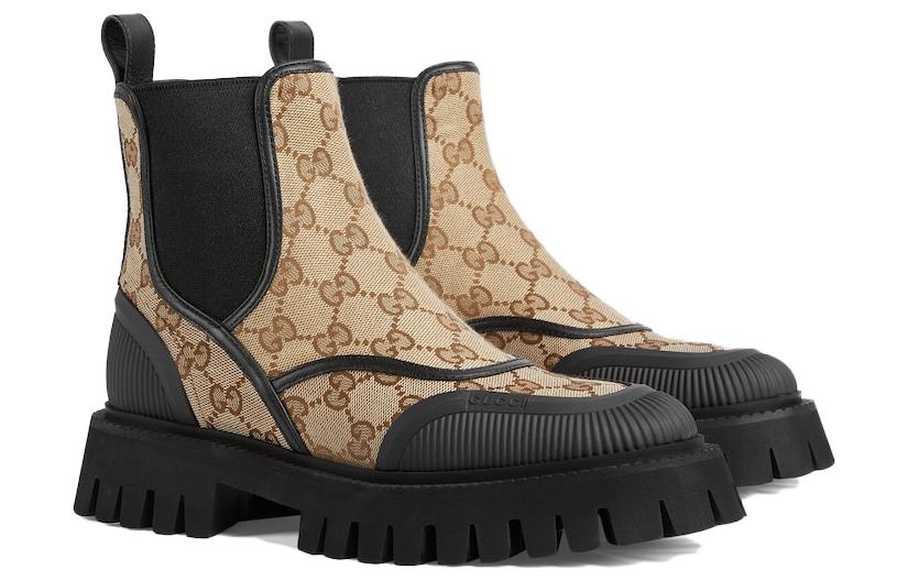 (WMNS) Gucci Casual Style Leather Logo Boots 'Beige Black' 751711-FABSQ-9751 - 3