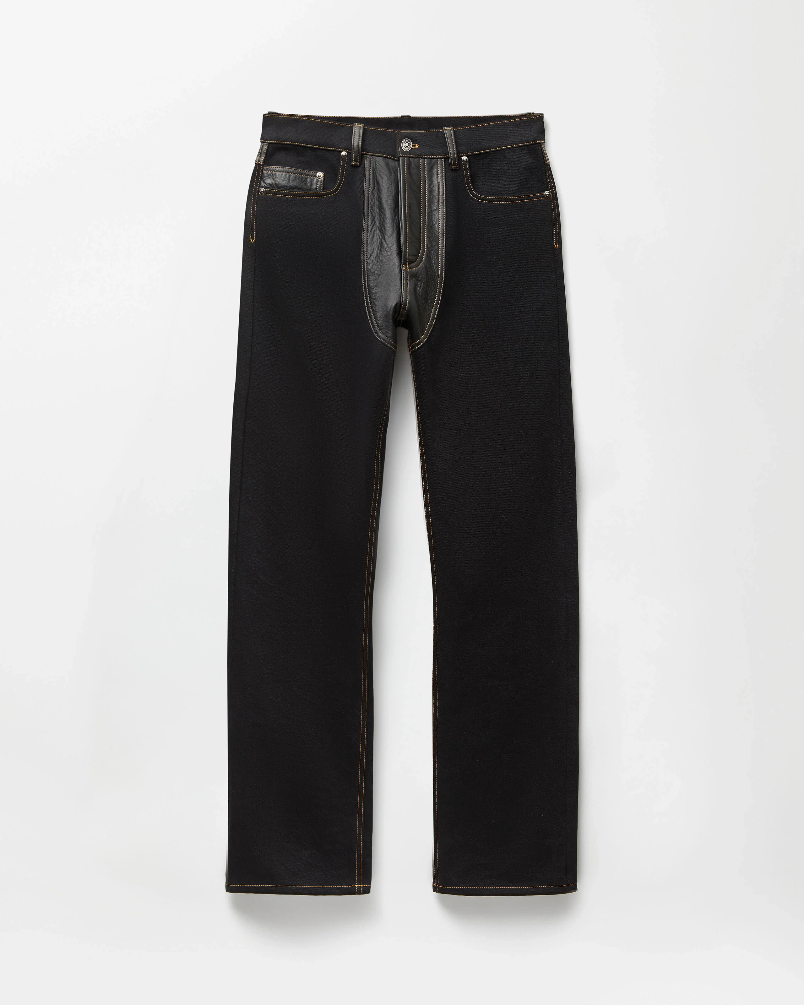 Denim & Leather Straight Jeans - 1