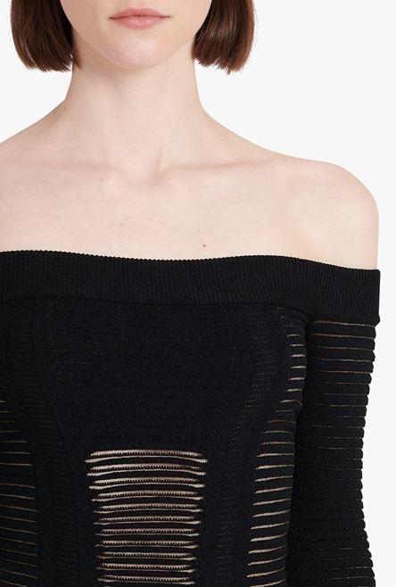 Mid-length black knit bustier dress - 6