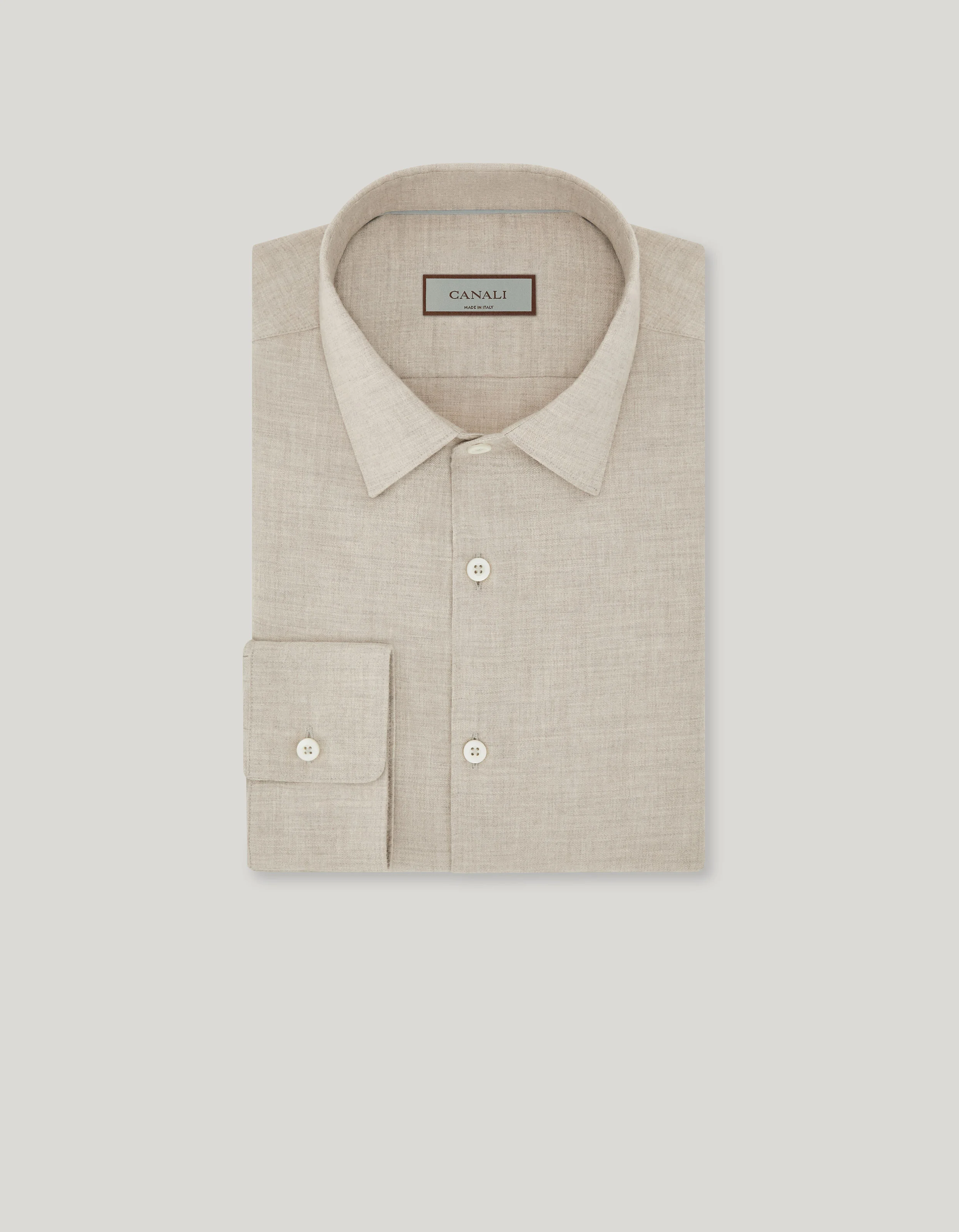 MEN'S BEIGE MELANGE COTTON AND CASHMERE REGULAR-FIT SHIRT - 1