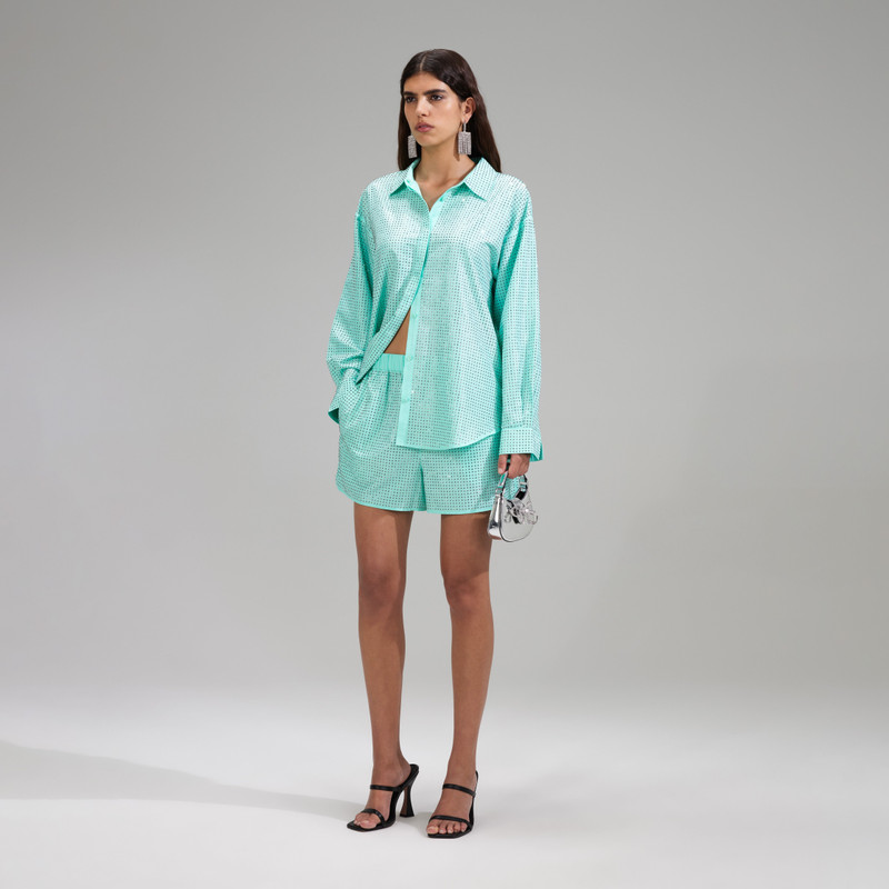 self-portrait Mint Rhinestone Taffeta Shorts outlook