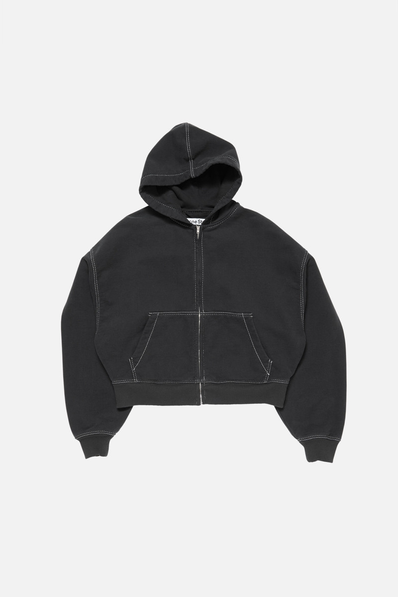 Hooded zip-up sweater - Faded black - 1