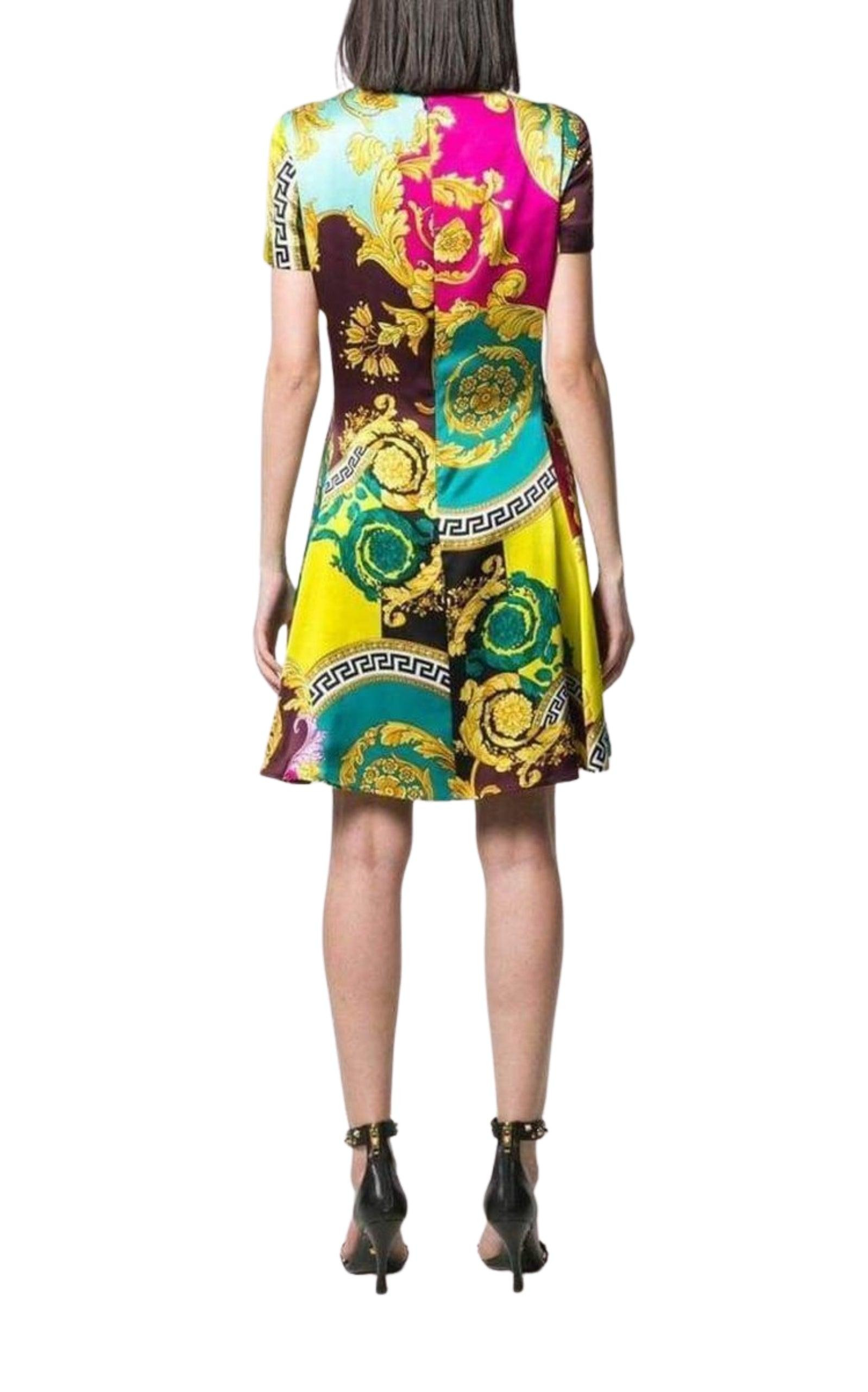 Short-Sleeve Multicolored Silk Dress - 4