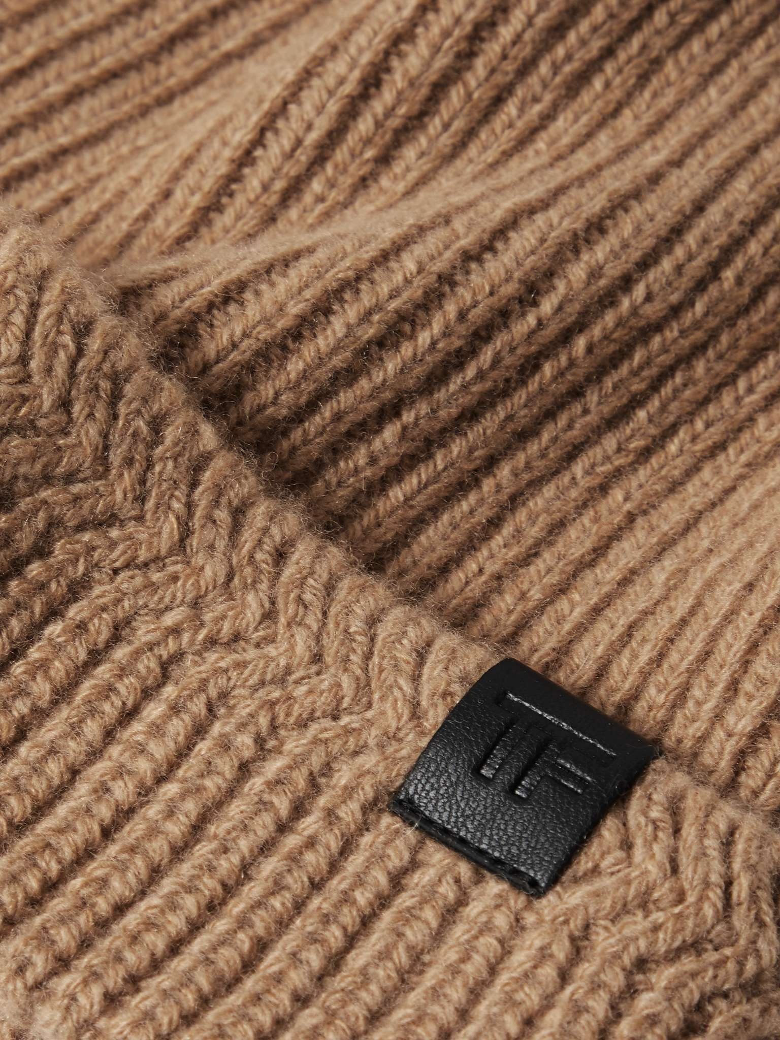 Leather-Trimmed Ribbed Wool and Cashmere-Blend Beanie - 3
