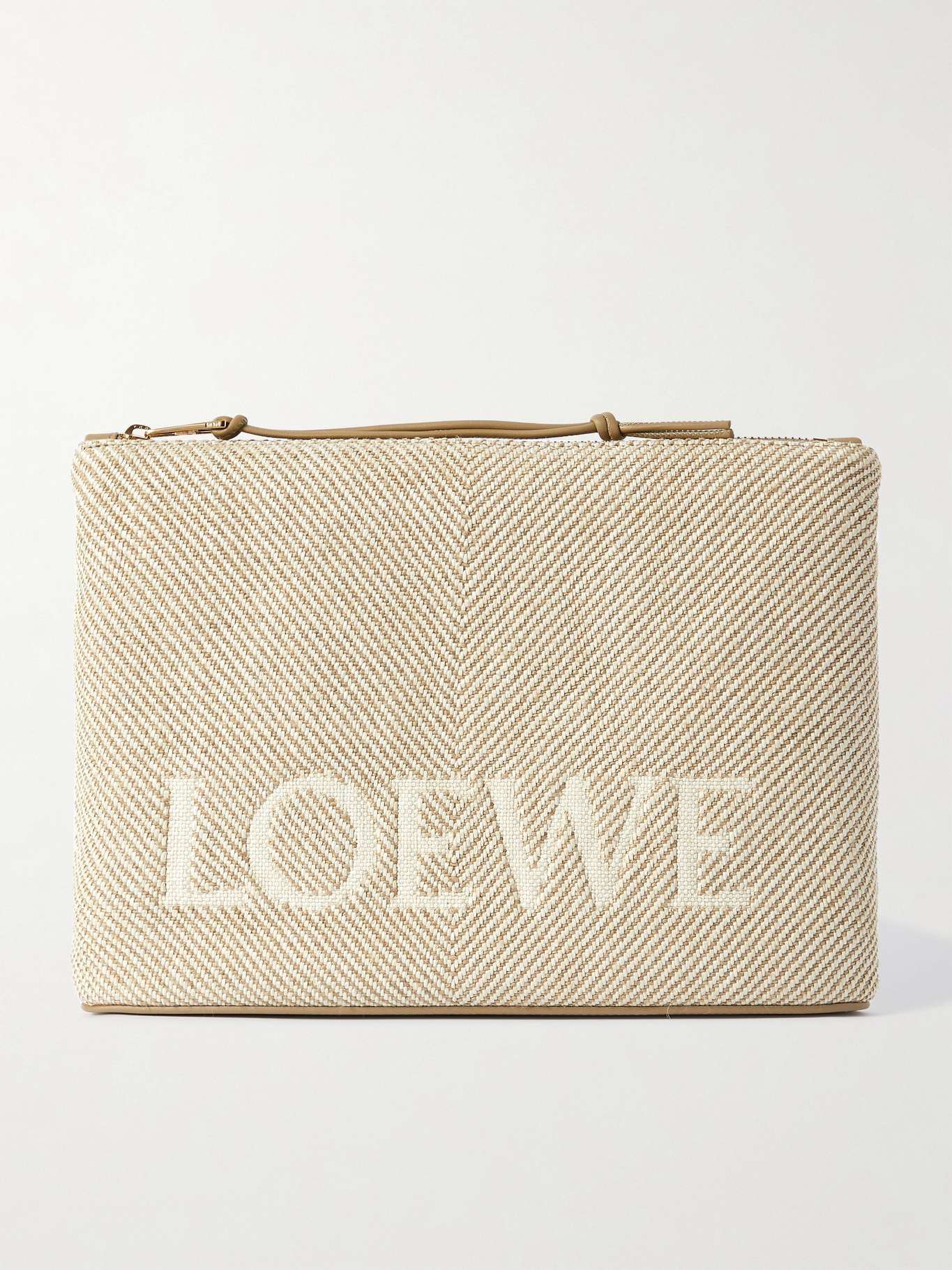 Oblong leather-trimmed canvas-jacquard pouch - 1