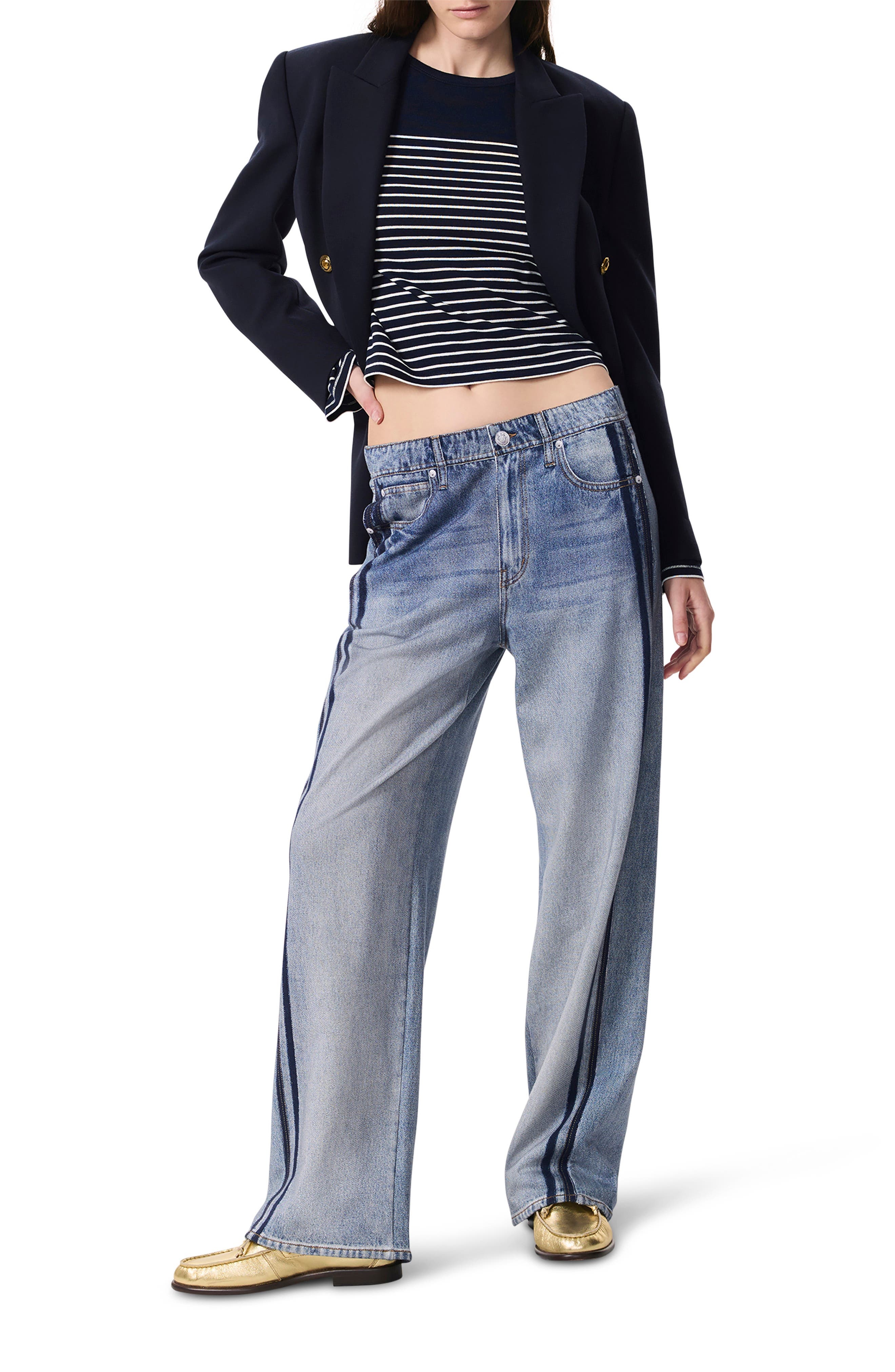 rag & bone Miramar Side Stripe High Waist Wide Leg Cotton Terry Sweatpant Track Pants in Coney at No - 7