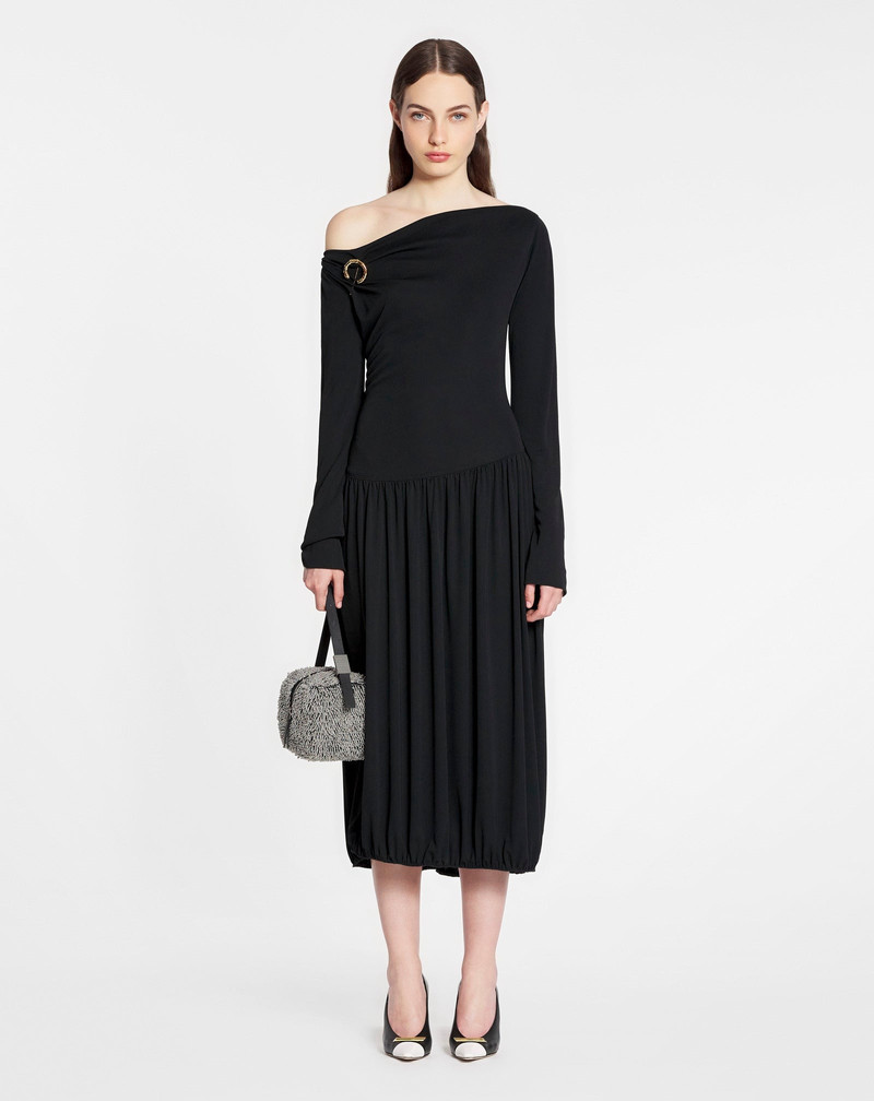 Lanvin ASYMETRIC TOP LONG SLEEVE DRAPED MIDI DRESS IN FLUID CREPE outlook