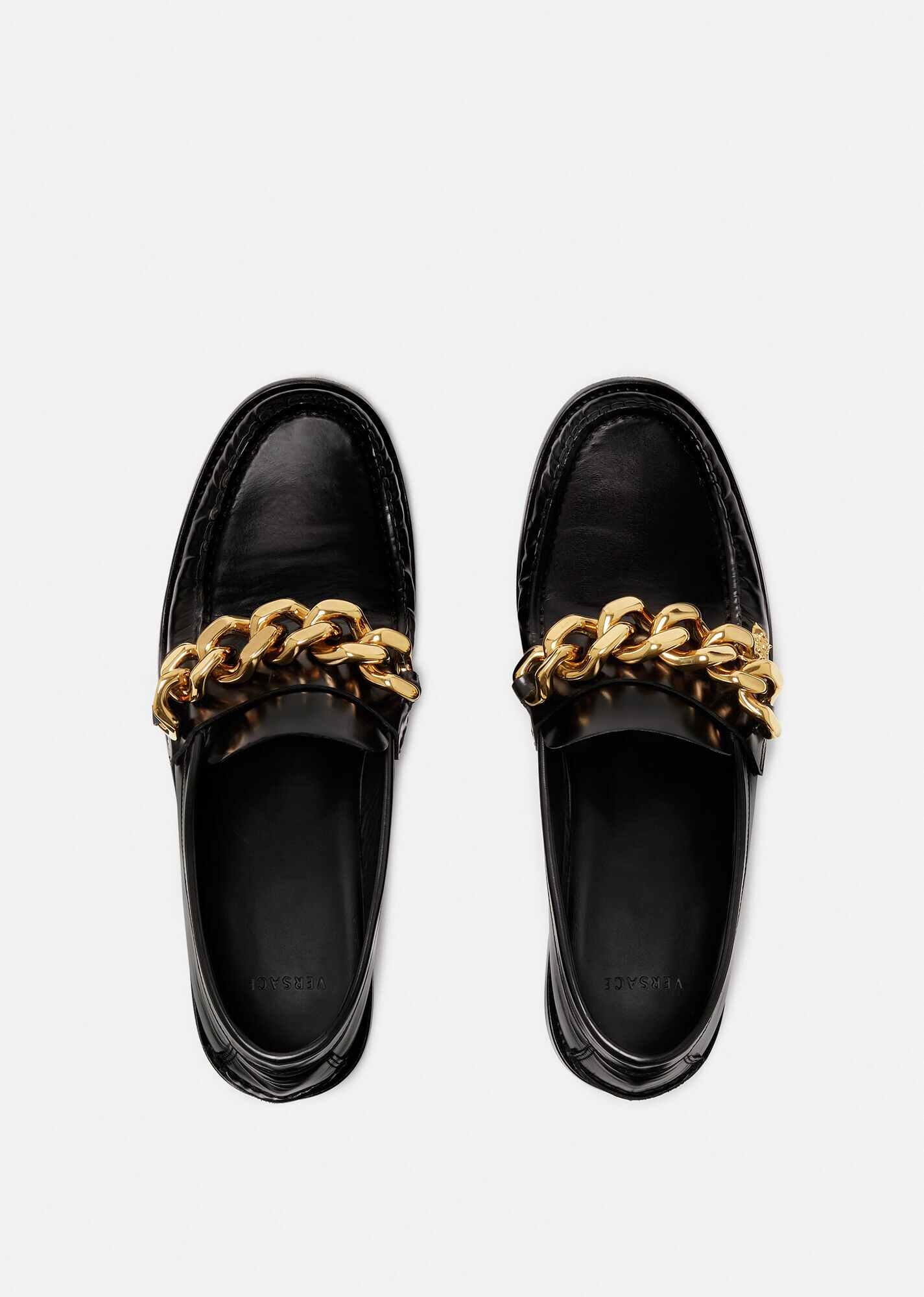 Medusa Chain Leather Loafers - 5