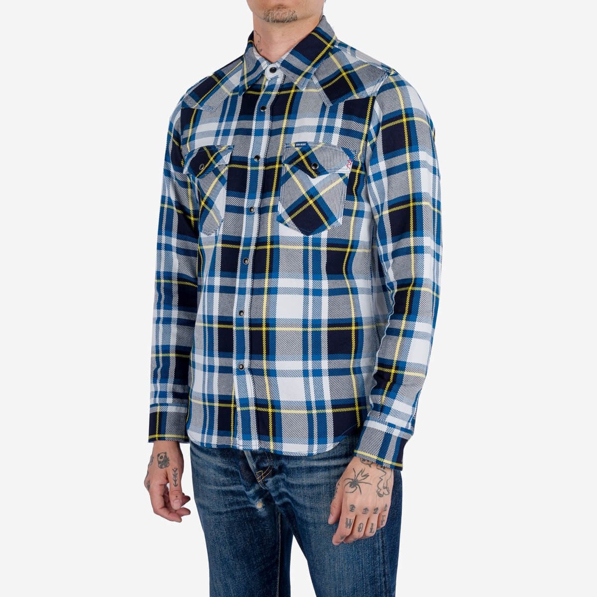 IHSH-390-BLU 9oz Selvedge American Check Western Shirt - Blue - 2