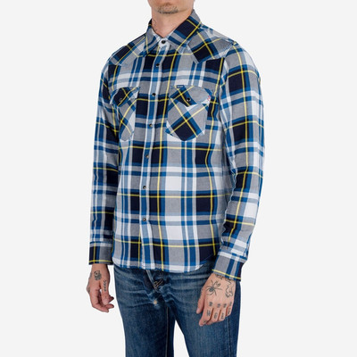Iron Heart IHSH-390-BLU 9oz Selvedge American Check Western Shirt - Blue outlook
