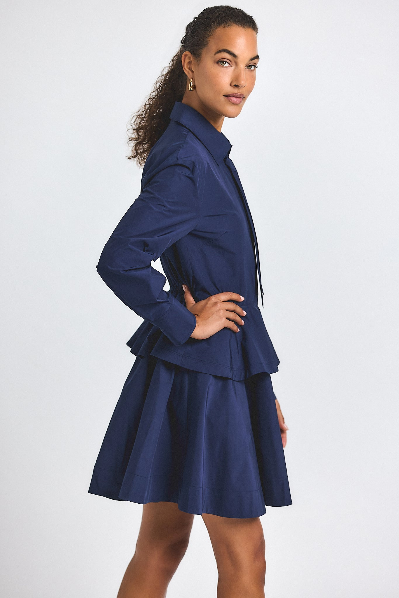 AZUREN COTTON POLY PEPLUM SHIRT DRESS - 3
