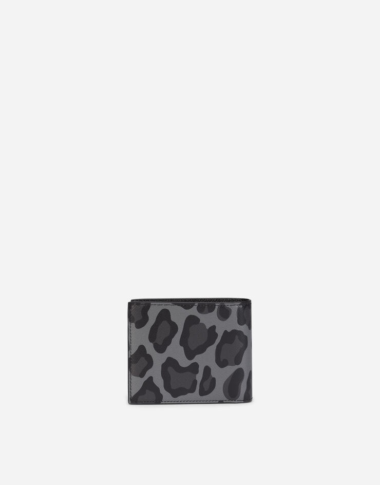 Dauphine calfskin bifold wallet with leopard print against a gray background - 3