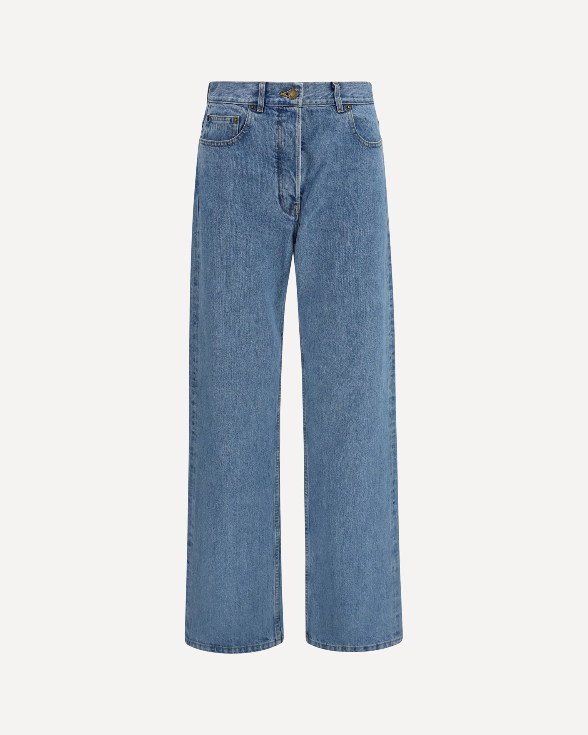 Straight-leg selvedge cotton Jeans with adjustable back strap - 1