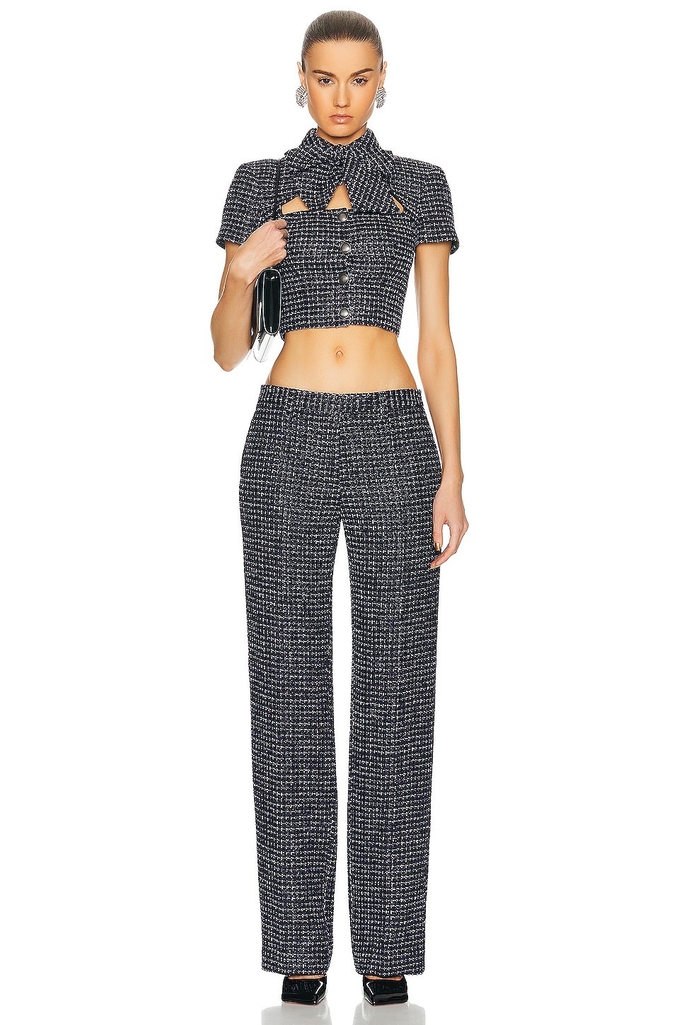 Sequin Checked Tweed Trouser - 4