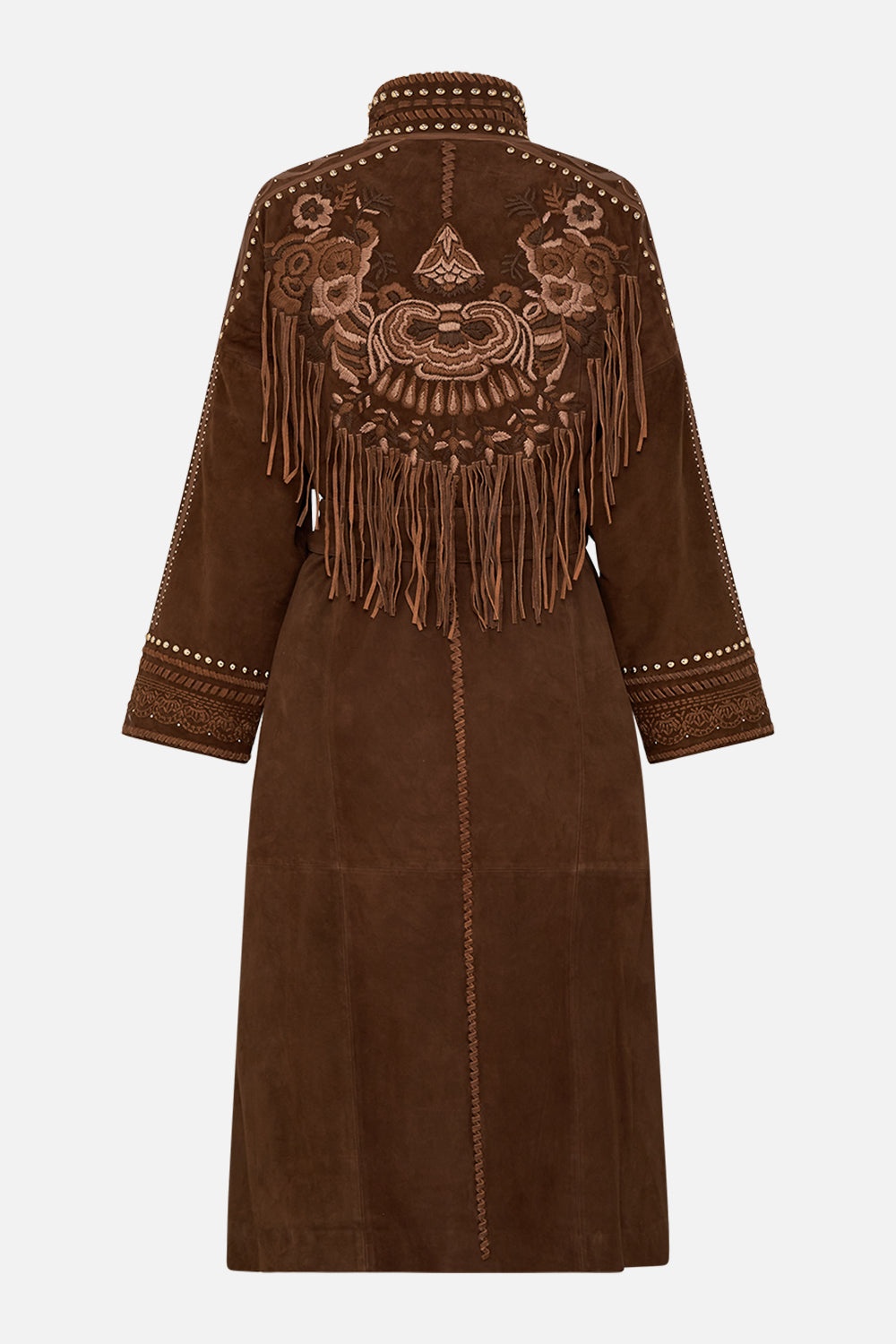 EMBROIDERED LONG SUEDE COAT - 8