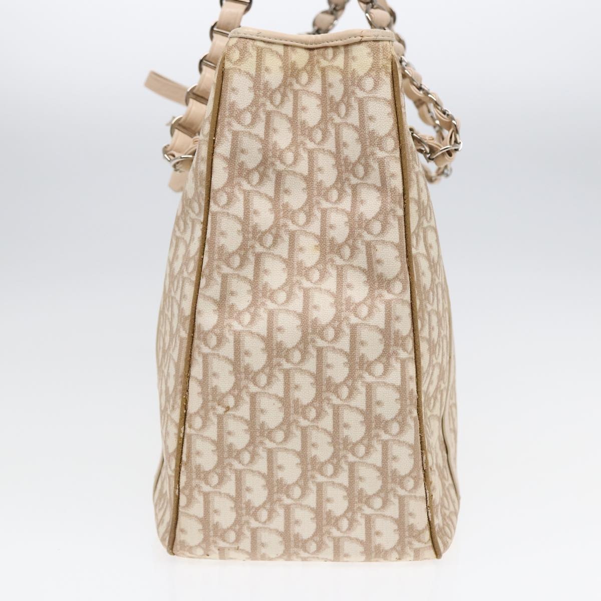DIOR Trotter Canvas Chain Tote Bag Beige Silver - 4