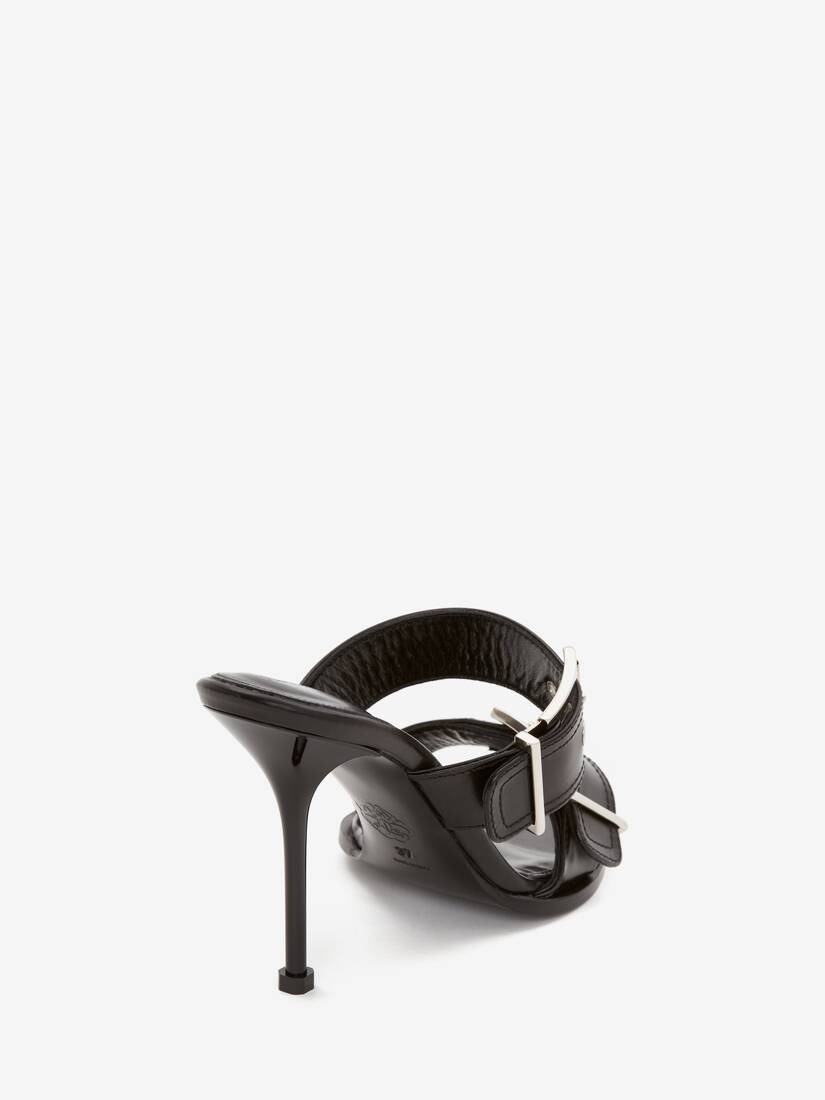 Double Buckle Punk Mule in Black/silver - 3
