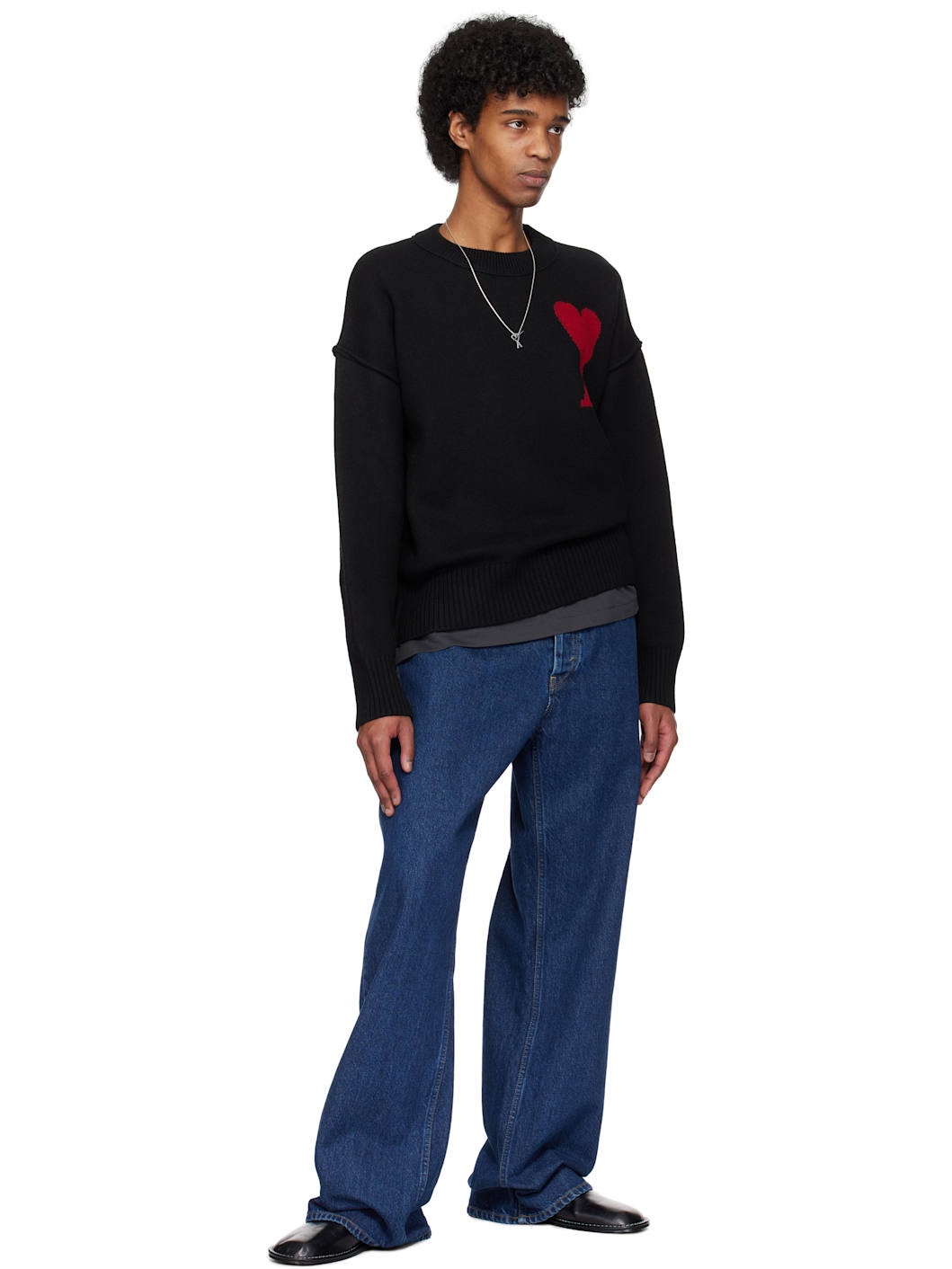 Black Wool Ami de Coeur Sweater - 4