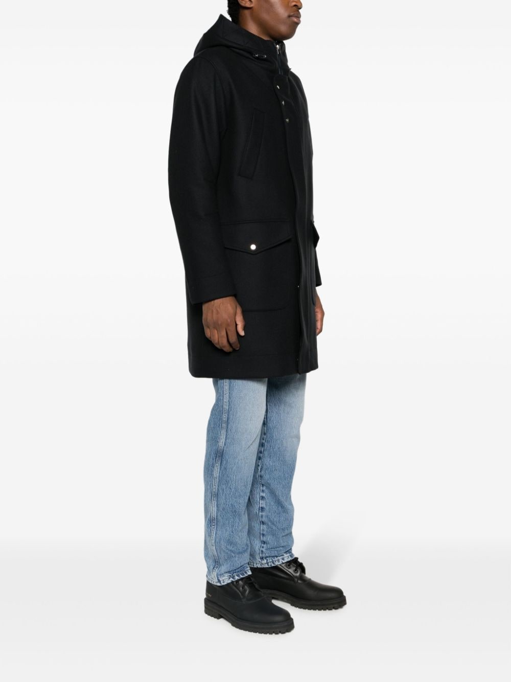 logo-plaque fine-ribbed parka coat - 3