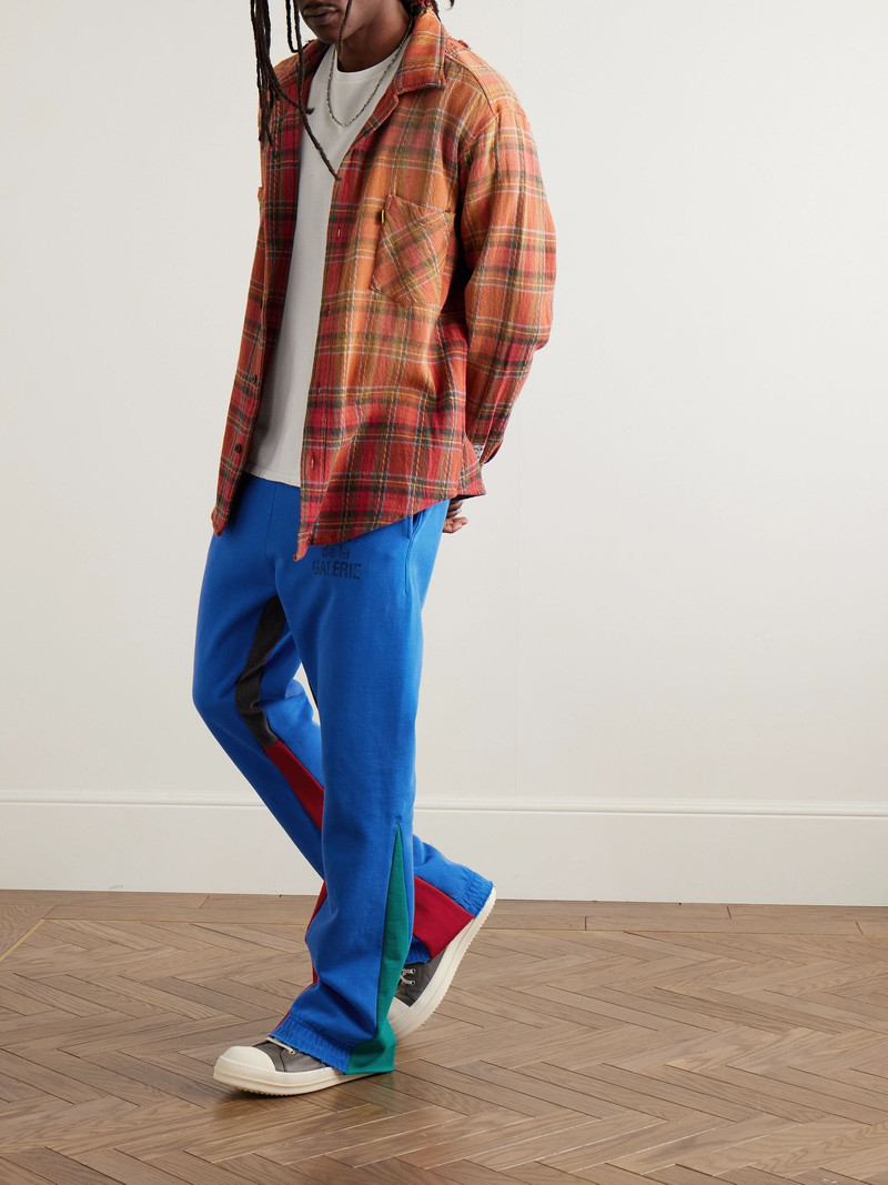 GALLERY DEPT. Flared Denim-Panelled Logo-Print Cotton-Jersey Sweatpants Blue outlook