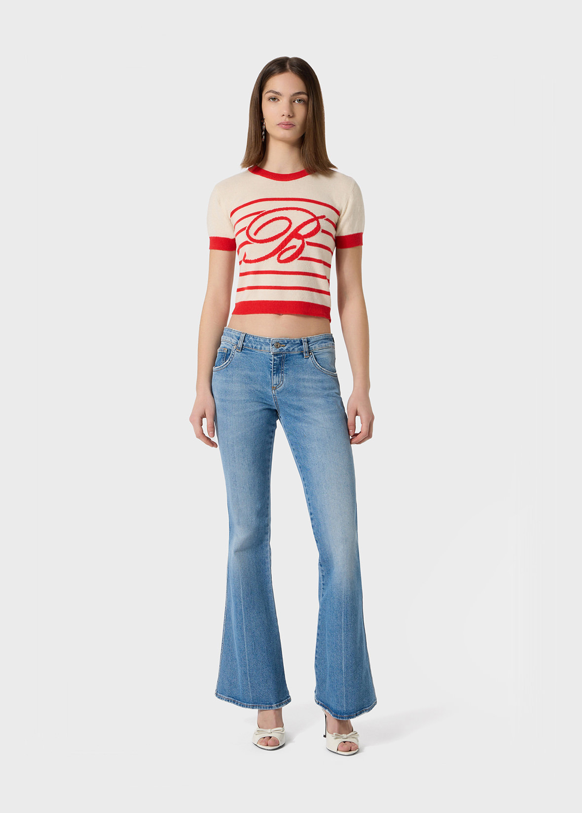 SHORT-SLEEVE MARINIÈRE SWEATER WITH BLUMARINE LOGO - 2