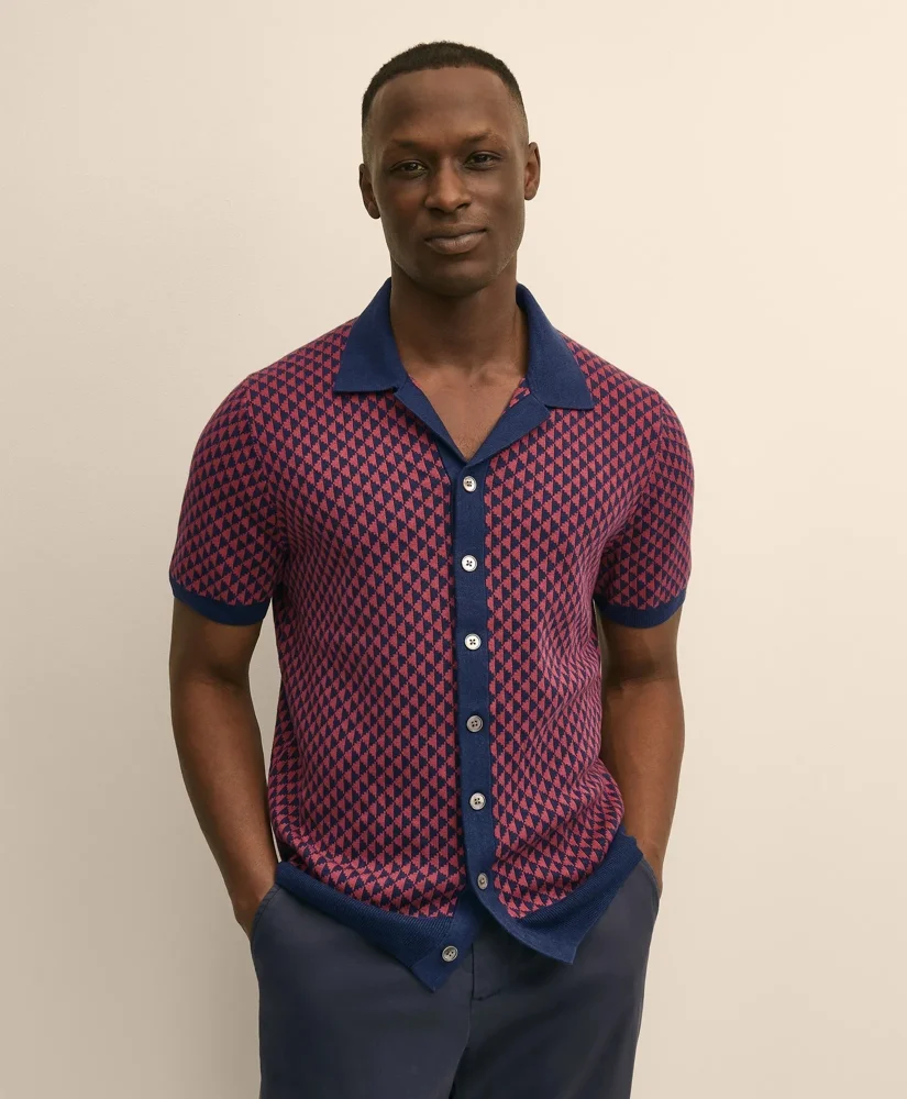 Linen-Cotton Jacquard Johnny Collar Cardigan - 1