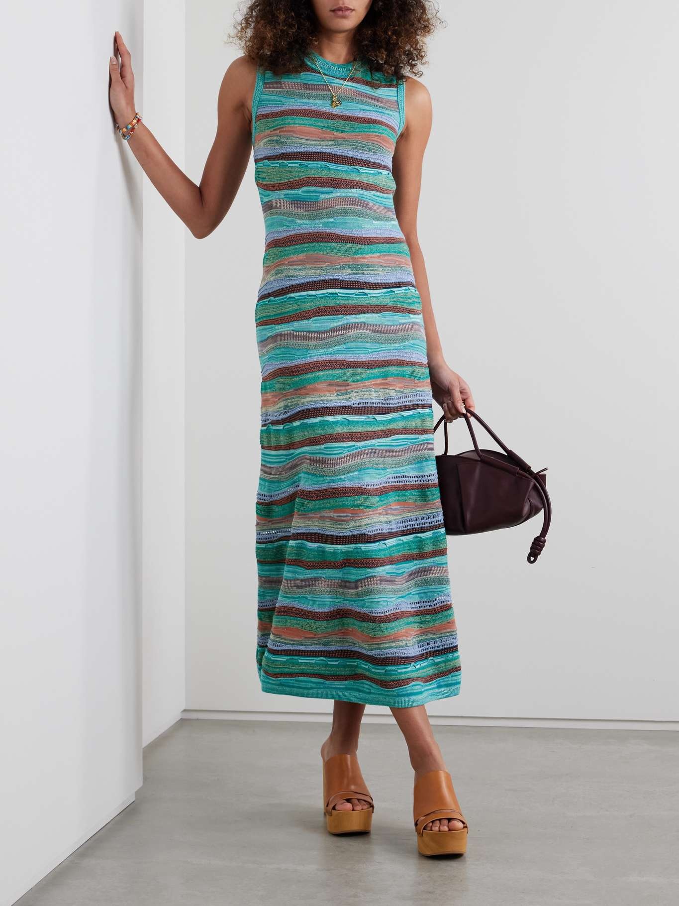 Fauna striped cotton-blend jacquard midi dress - 2