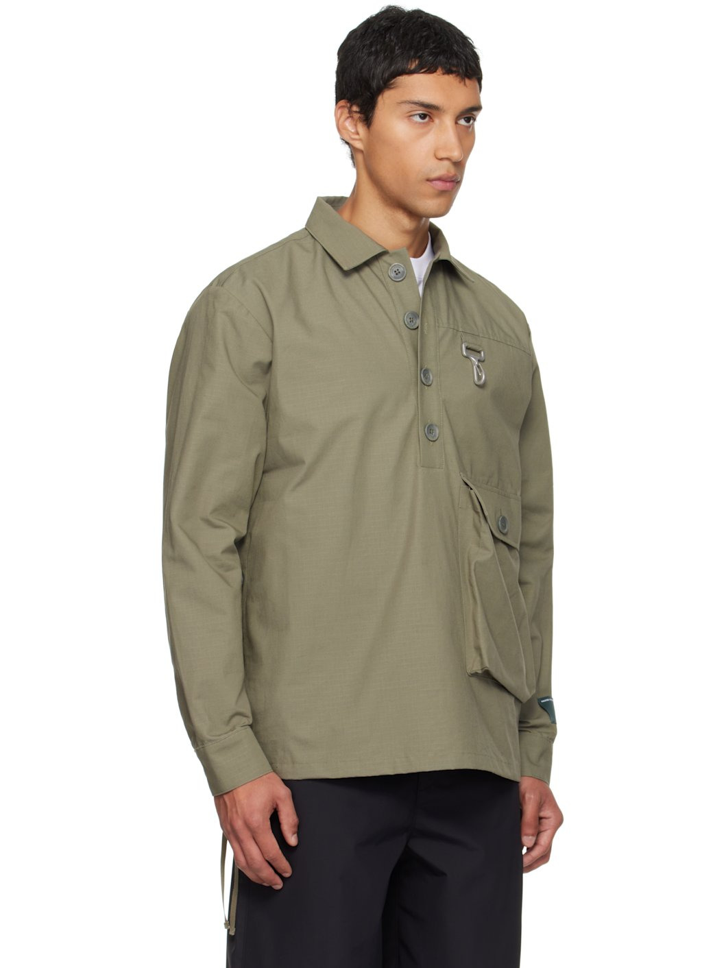 Khaki Cotton Ripstop Pullover Cargo Shirt - 2