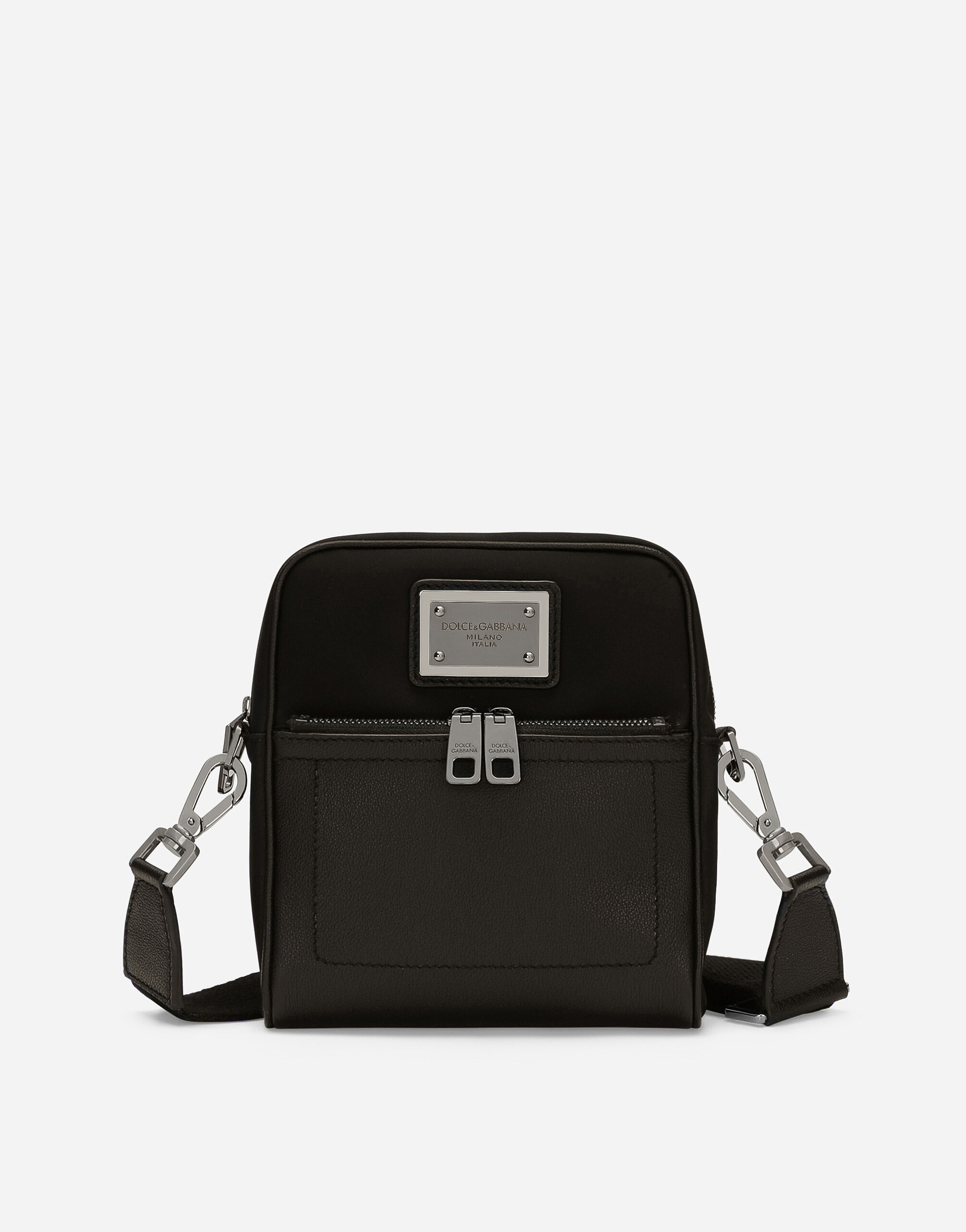 Grainy calfskin and nylon crossbody bag - 1