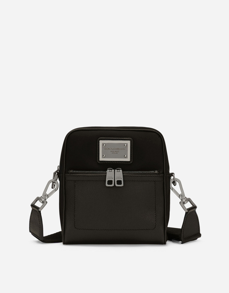 Grainy calfskin and nylon crossbody bag 1