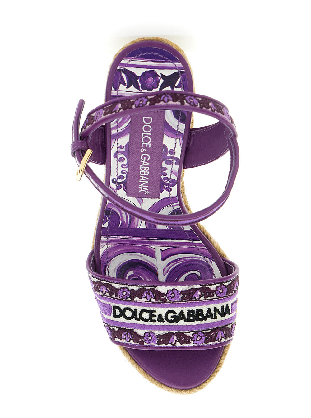 Dolce & Gabbana Women Violet Wedges With Logo Embroidery On The Front And All-Over Majolica Motif In - 4