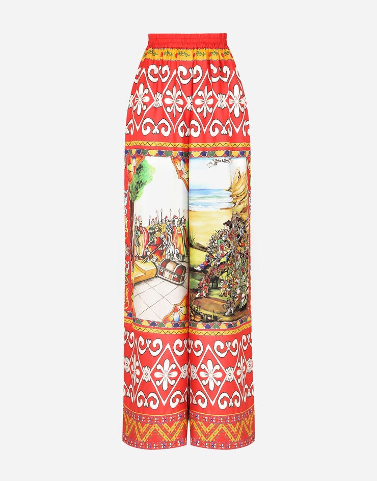 Carretto-print silk pants - 3