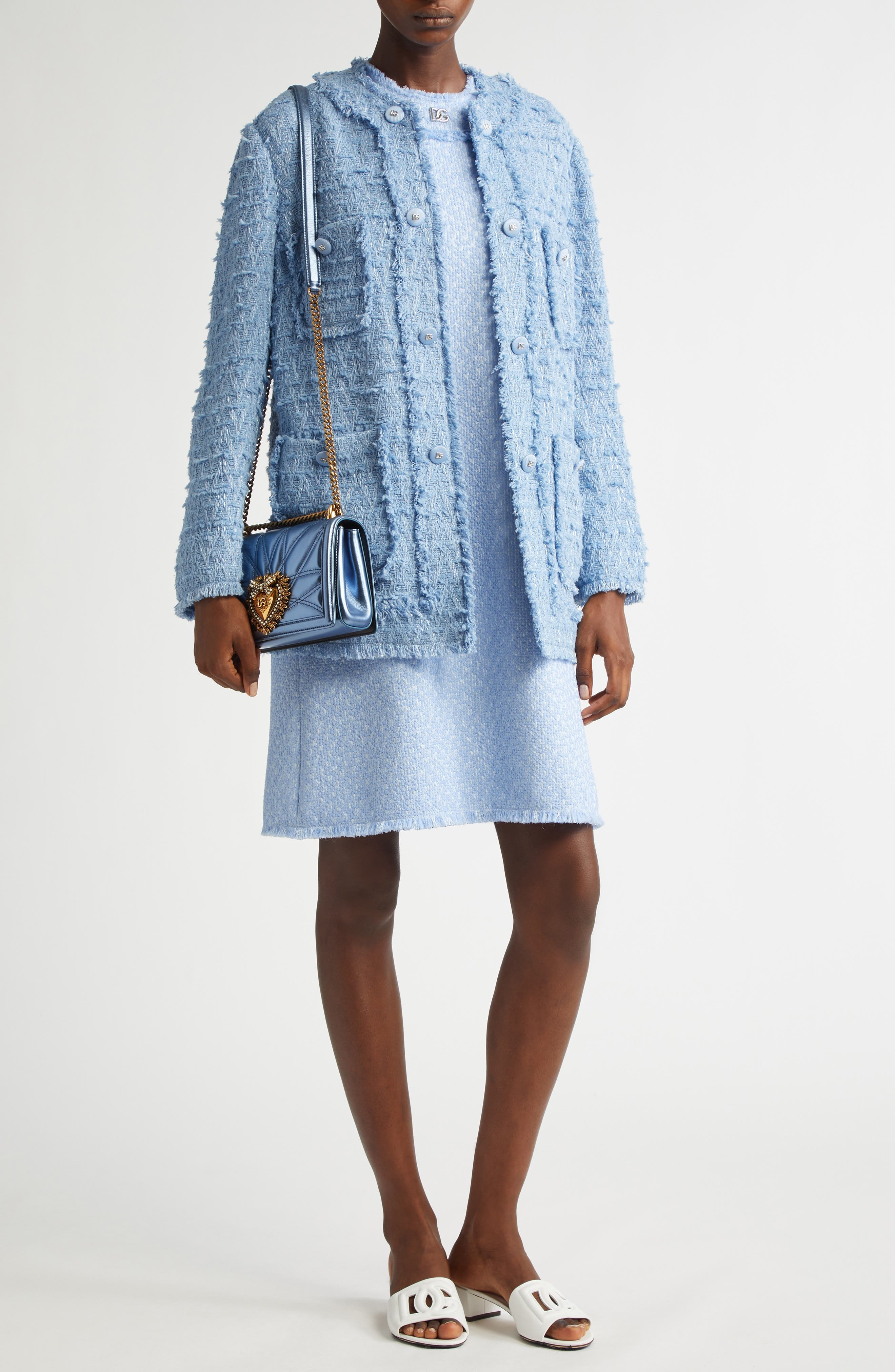 Dolce&Gabbana Rachel Tweed Shift Dress in F3981 Glicine Viola Chiari at Nordstrom - 2