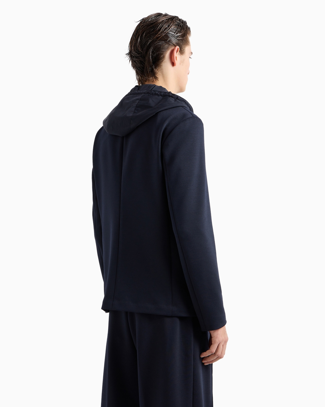 Double-breasted blazer in a soft wool-blend cloth with a nylon hood - 3