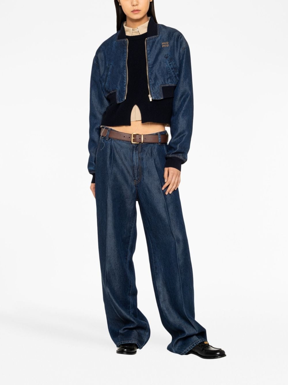 embroidered-logo denim blouson jacket - 2