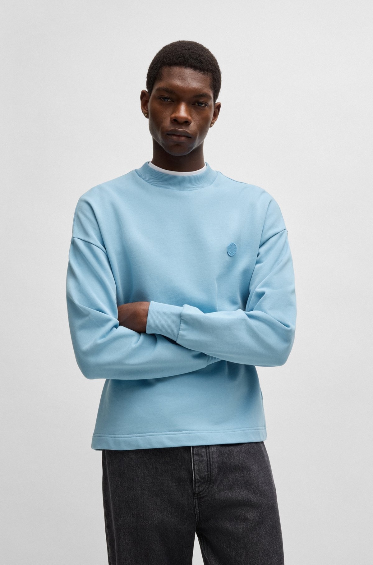 COTTON-TERRY SWEATSHIRT WITH HAPPY HUGO LOGO PATCH - 2