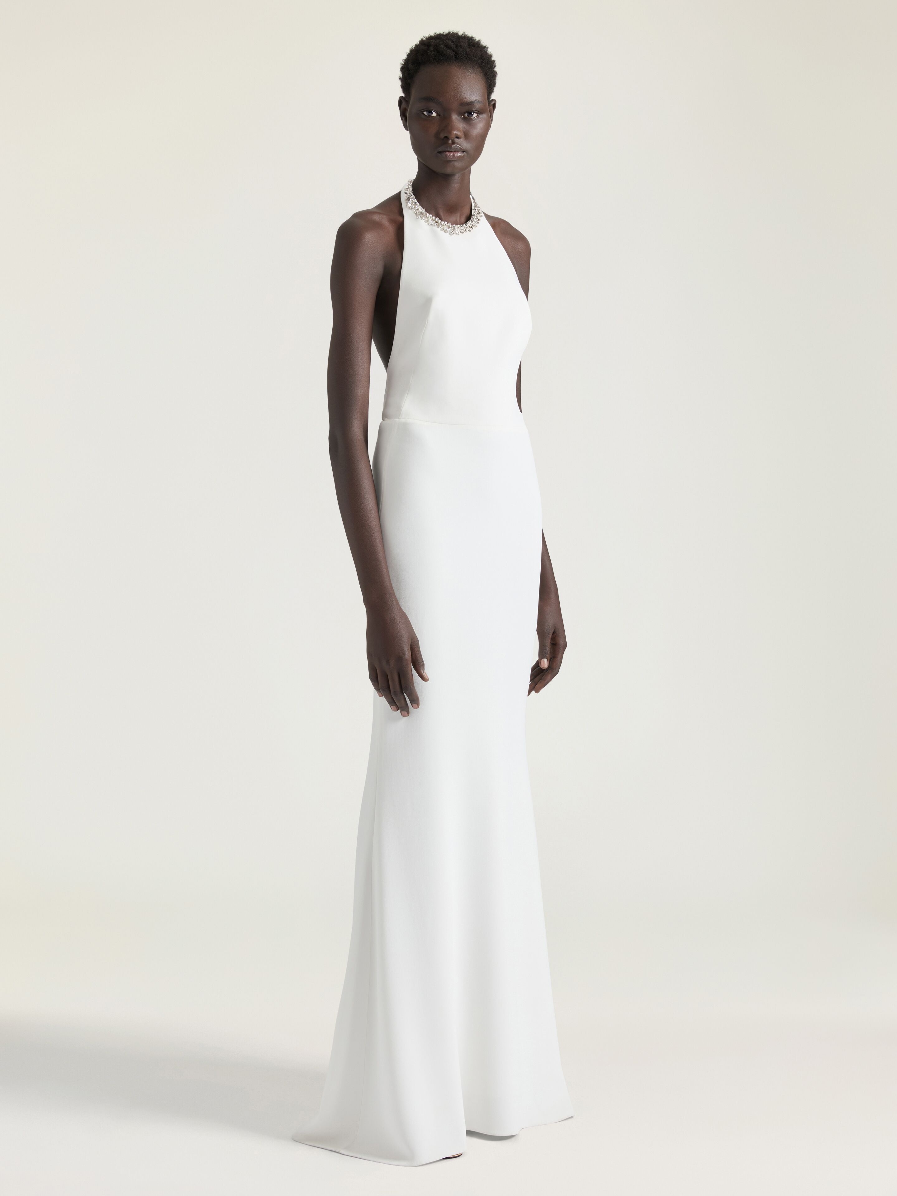 HALTER NECK EVENING DRESS WITH CRYSTALS - 2