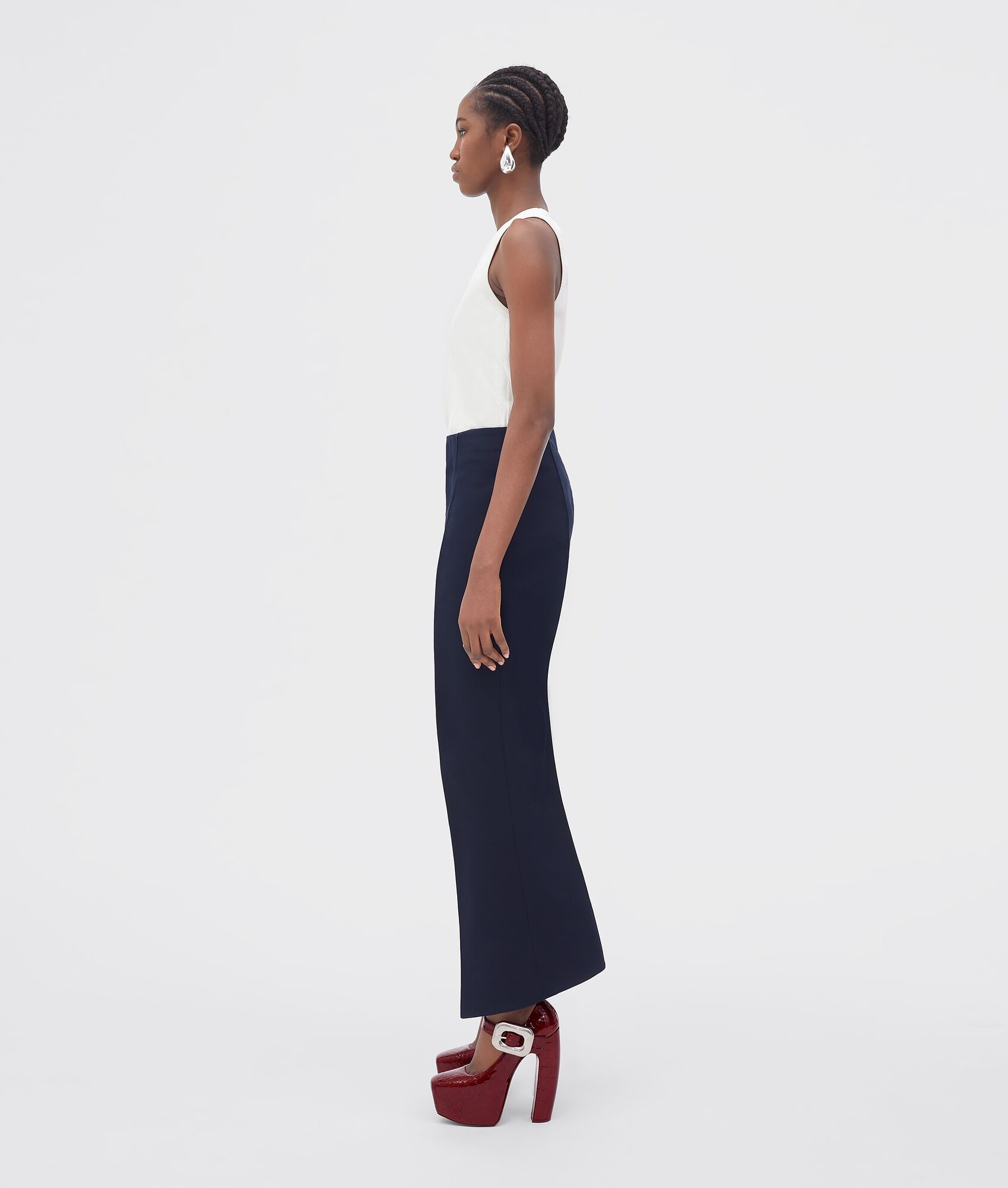 double cotton canvas trousers with curved legs - 2