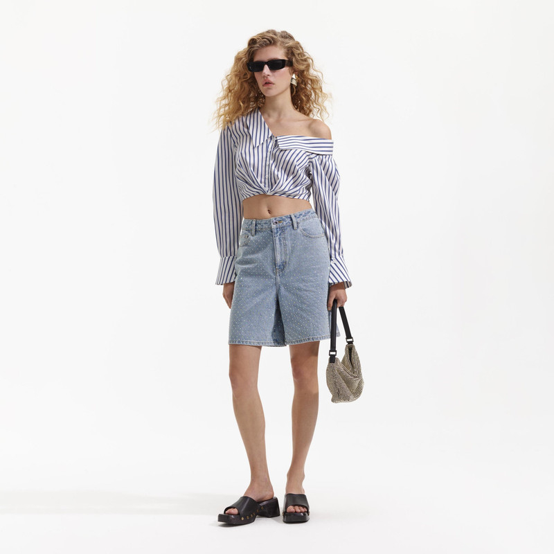 Blue Stripe Cotton Crop Top 2