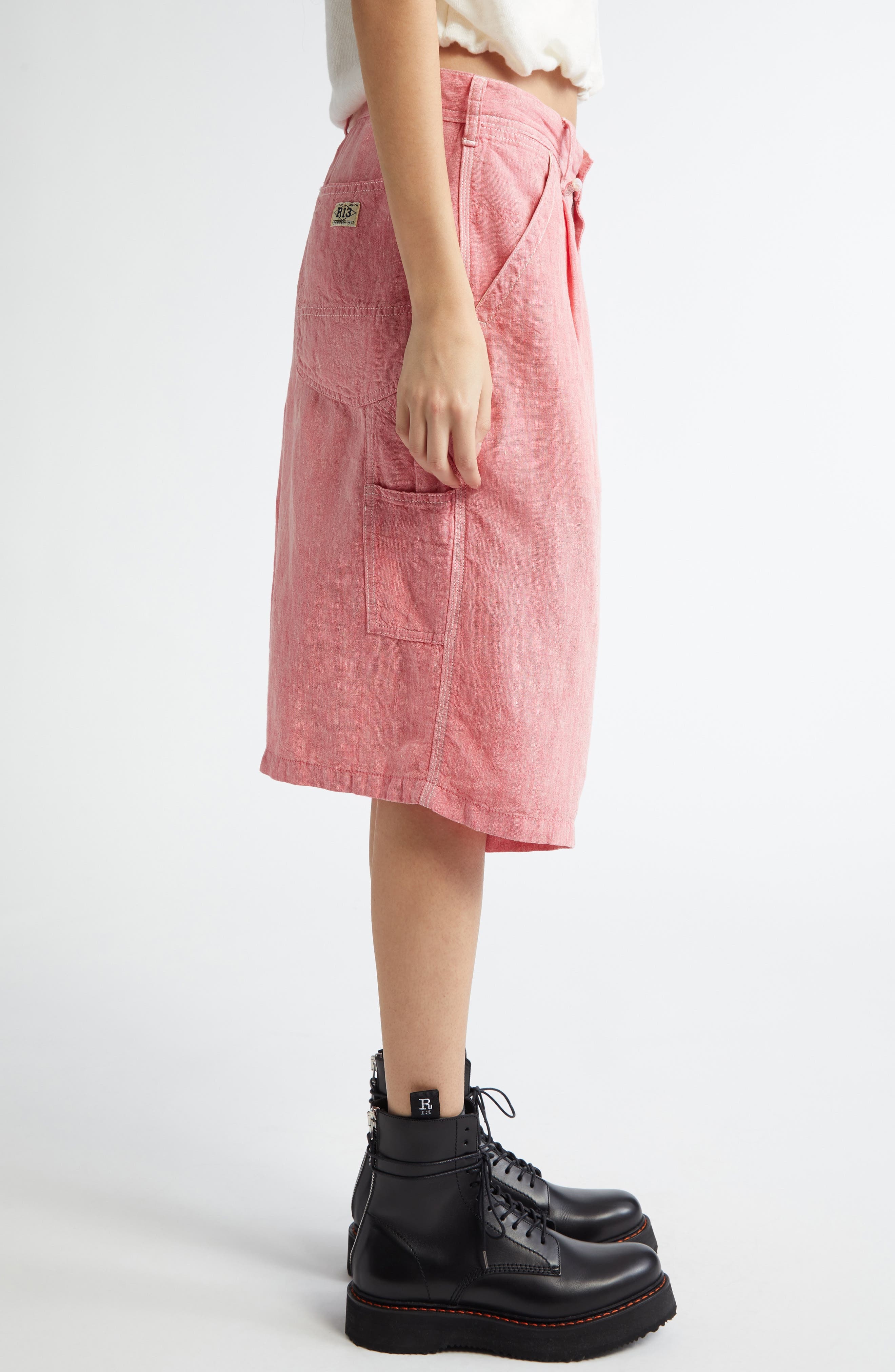 R13 Jesse Linen Carpenter Shorts in Coral Linen Chambray at Nordstrom - 3