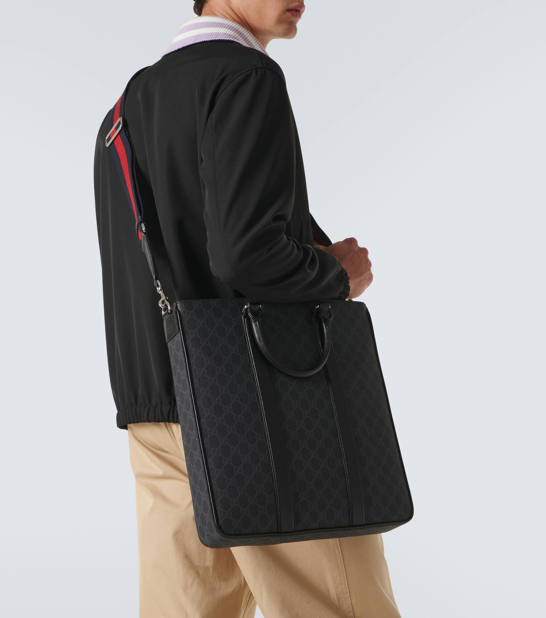 GG Supreme Medium leather-trimmed tote bag - 3