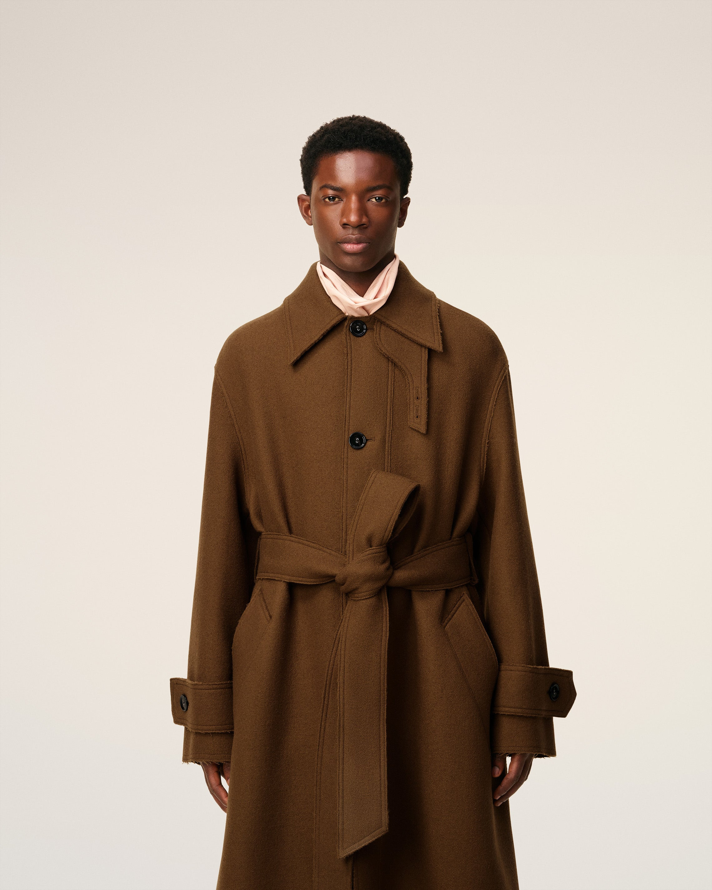 BROWN WOOL BELTED MAC - 11