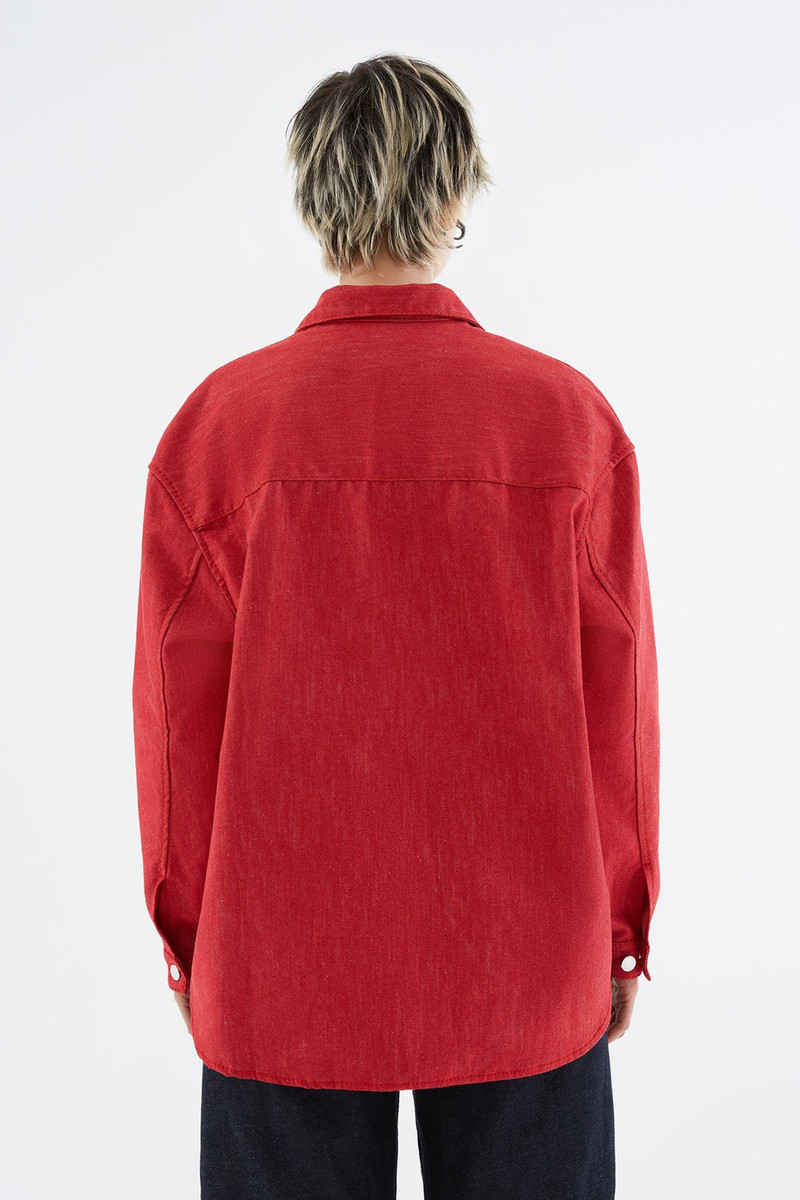 RED DENIM OVER SHIRT 4