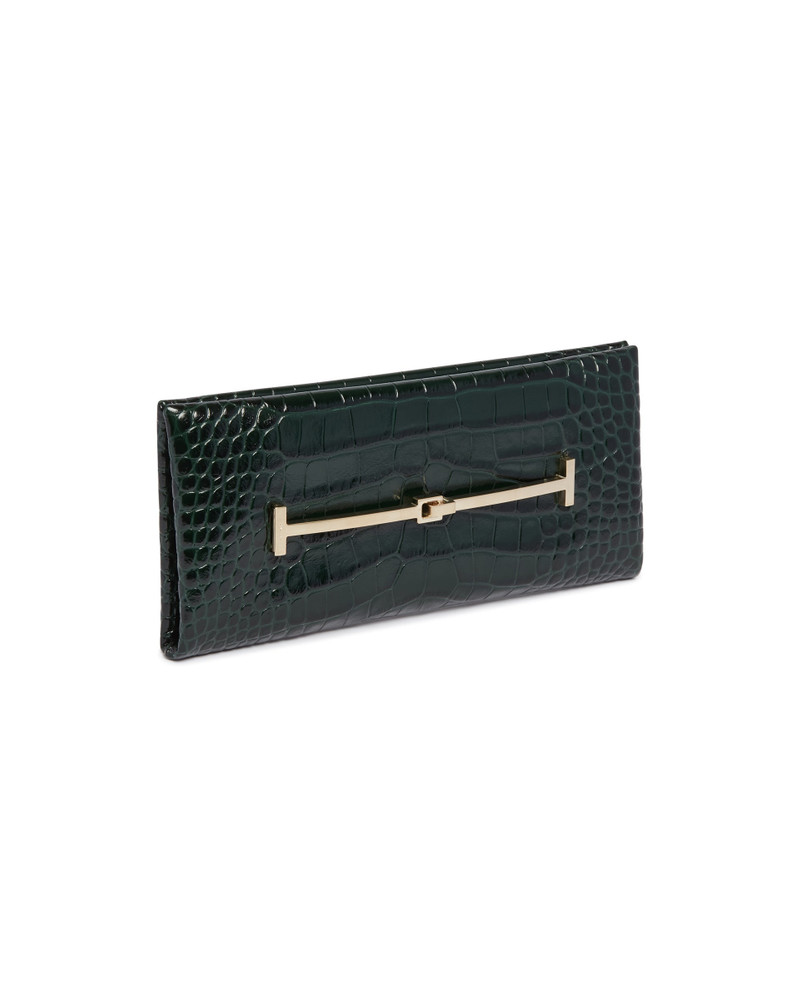 Green Crocodile-Embossed Leather T-Strap Clutch 4