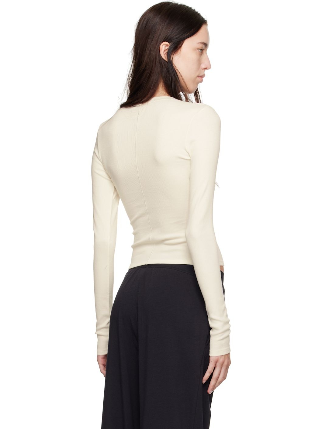 Off-White Cotton Rib Long Sleeve T-shirt - 3