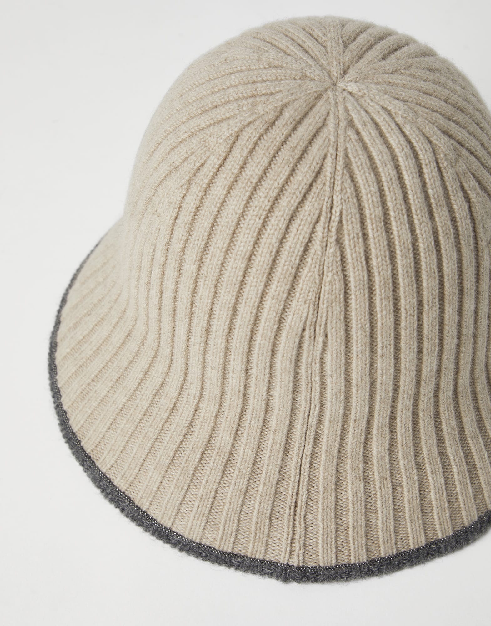 Virgin wool, cashmere and silk rib knit bucket hat with monili - 2
