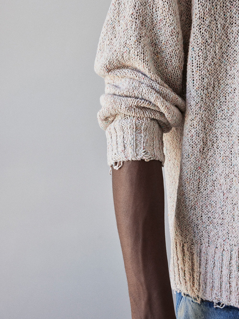 Multi Color Distressed Sweater in Ecru Multi - 3