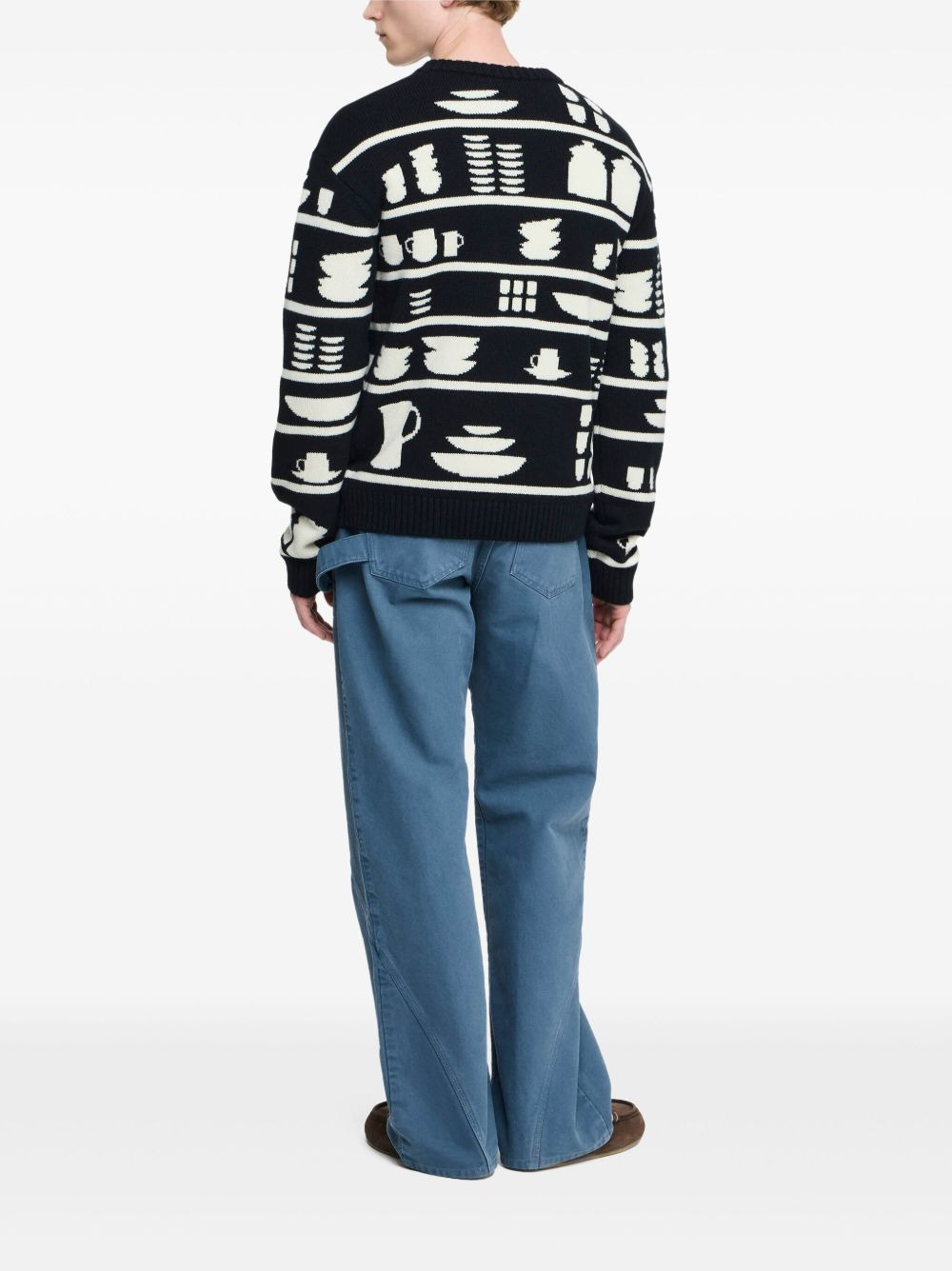 tableware-pattern crew-neck sweater - 3