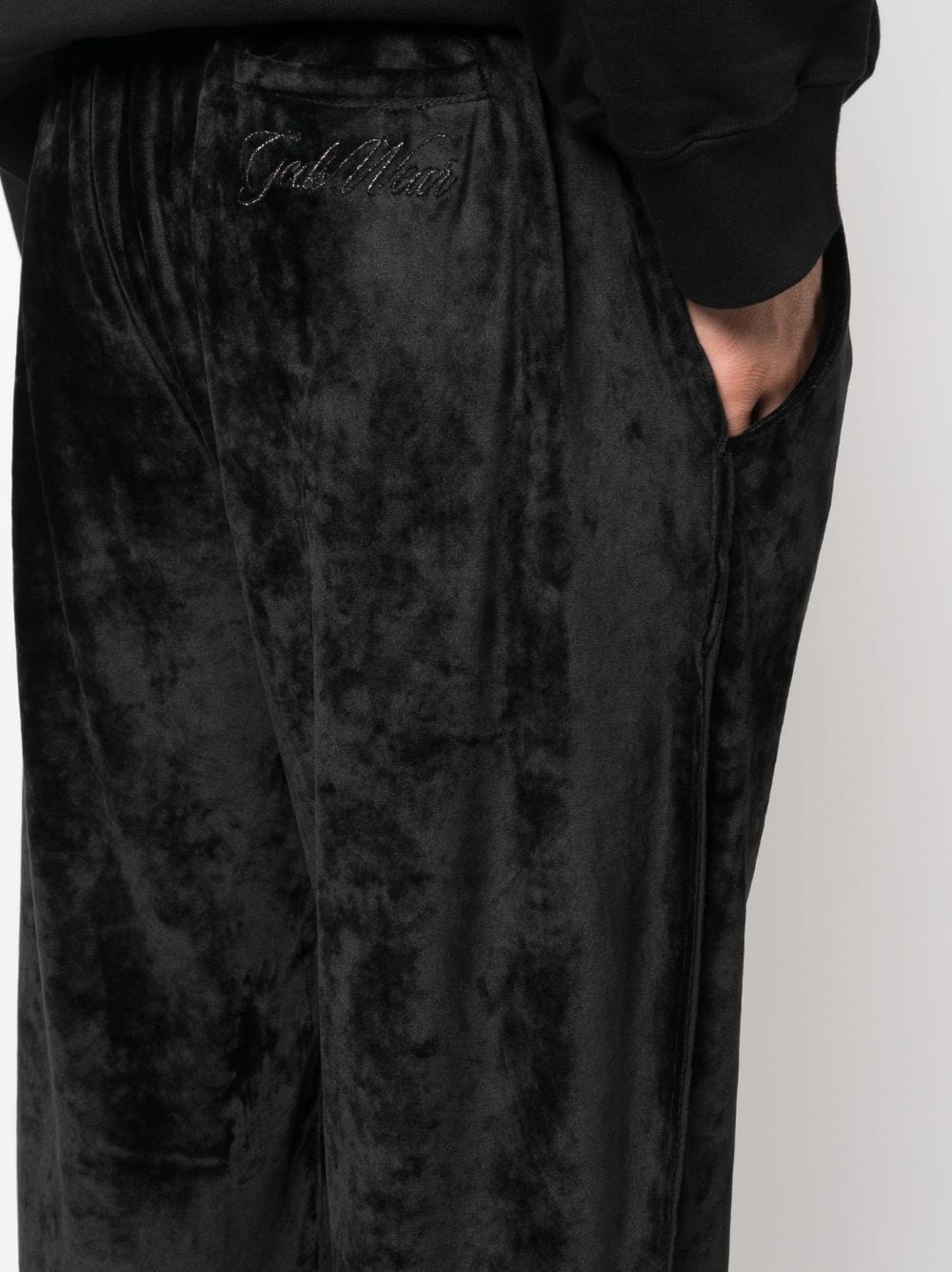logo-embroidered velvet trousers - 5