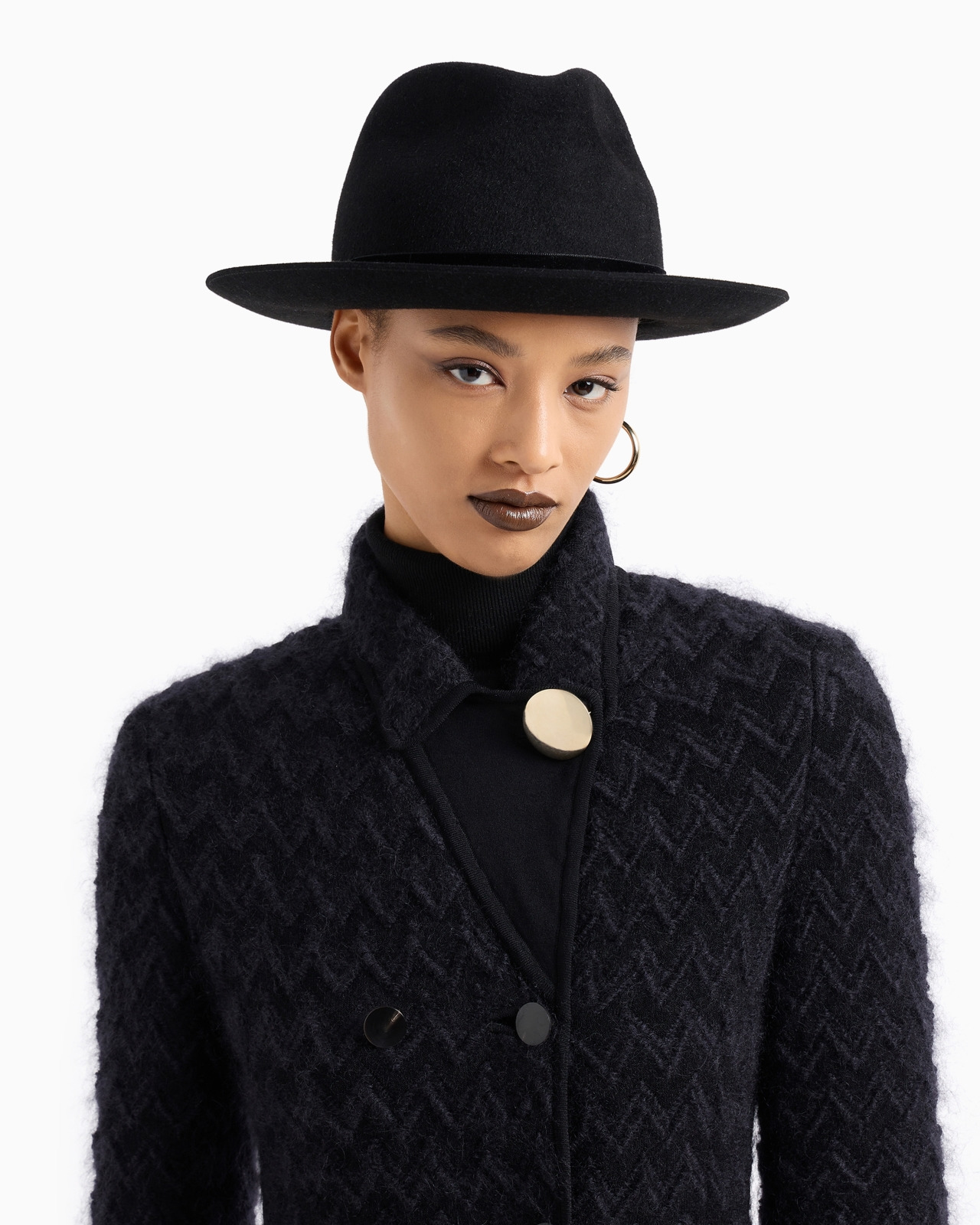 Long double-breasted coat in chevron jacquard viscose, silk and mohair wool - 5